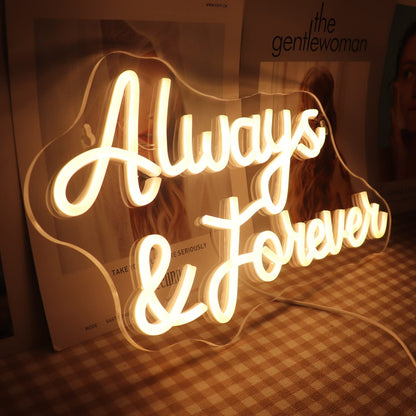 LED Always and Forever Neon Sign USB Powered with Dimmer Switch Neon Lights for Room Home Art Wall Decor Wedding Engagement Party Wall Hanging