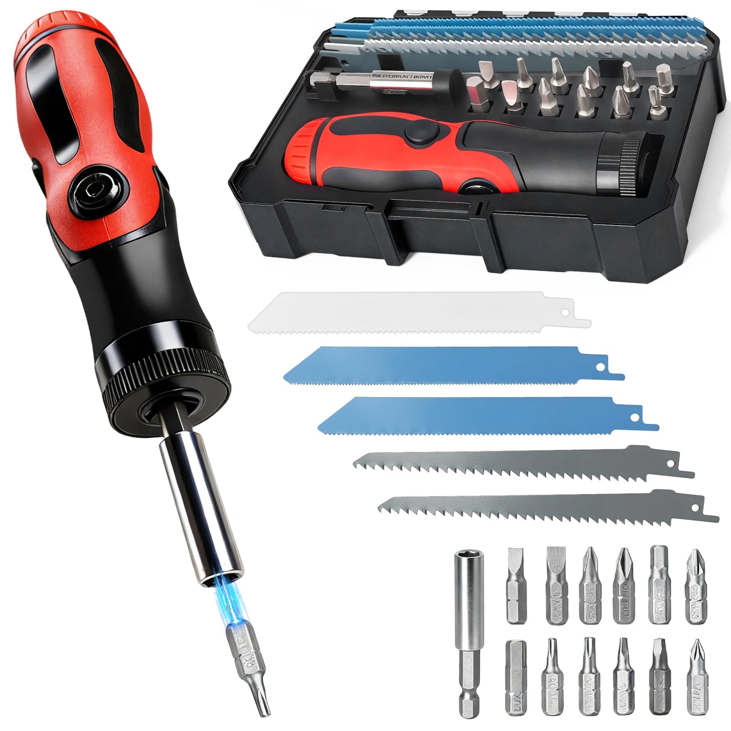 BOYUNSHI 18-in-1 Hacksaw and Screwdriver Set, Folding Handle with Quick-Change Lock & Magnetic Tip, Hand Saw Blades for Cutting Metal, Wood, Drywall,