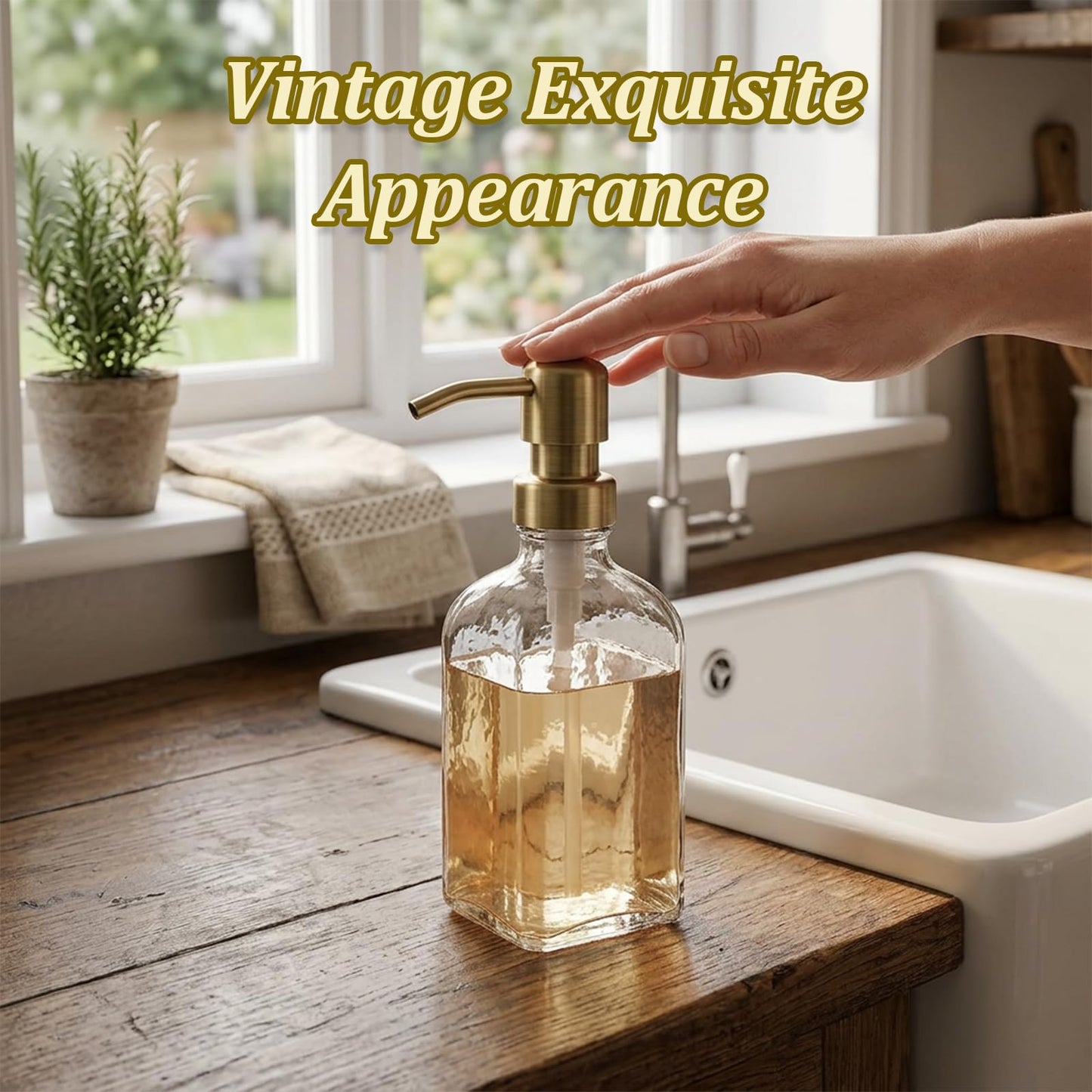 2 Pack Vintage Gold Stainless Steel Soap Dispenser Pump Replacement Heads, 304 Grade 28/400 Screw-In Thread