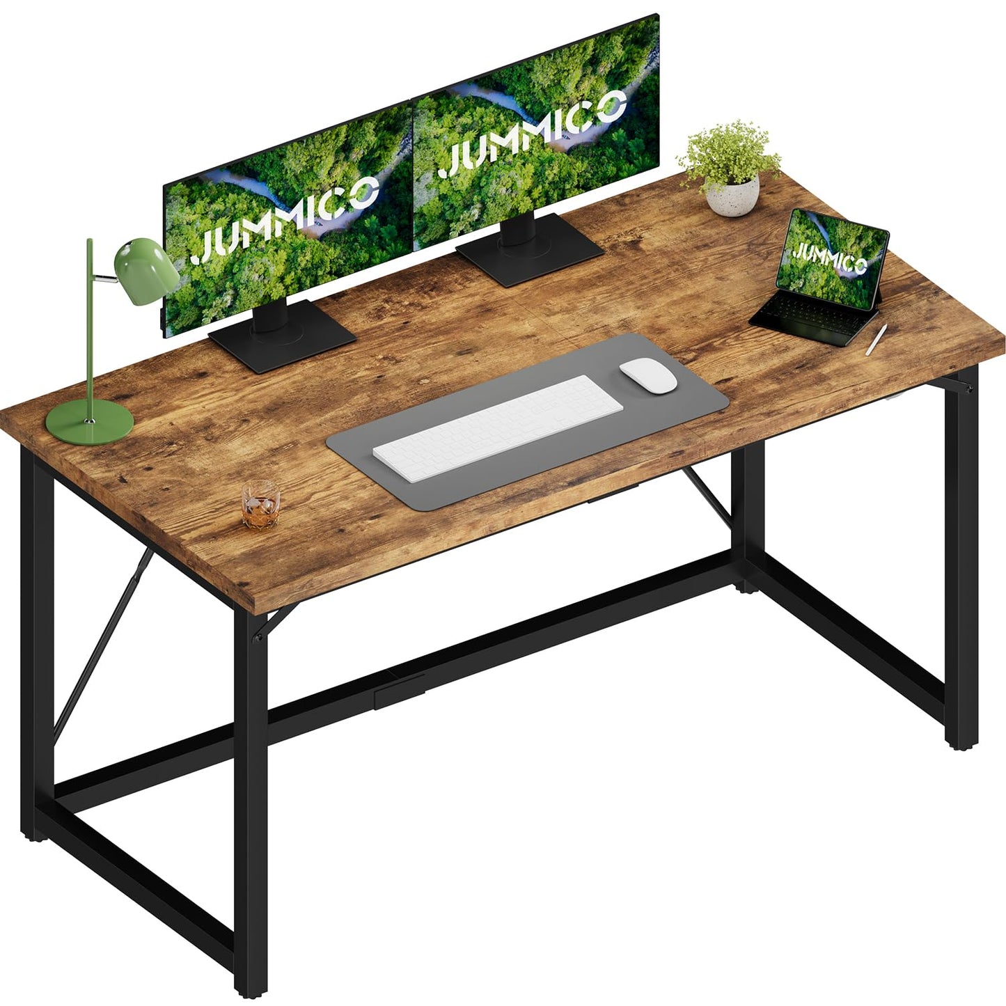 JUMMICO Computer Desk Table Workstation 140 x 50 x 75 cm for Office Living Room Bedroom Simple Assembly Industrial Design Black Desk Metal