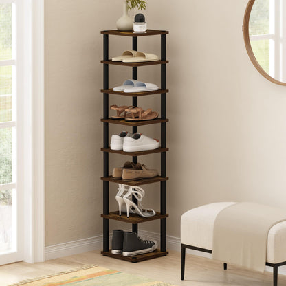 Furinno TURN-N-TUBE Shoe Rack, 8-Tier Shoe Organizer, Free Standing Shoe Storage with Vertical Space Saving Shoe Tower, 11.6 x 11.6 x 52.6