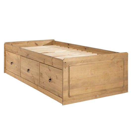 Home Source Corona Cabin Bed, Single 3ft Solid Wood, 3 Drawer Storage Bed, Waxed Pine