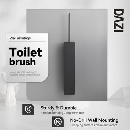 DAZI Toilet Brush WC Wall-Mounted, Toilet Brush Holder Stainless Steel Matte Black Finish without drilling