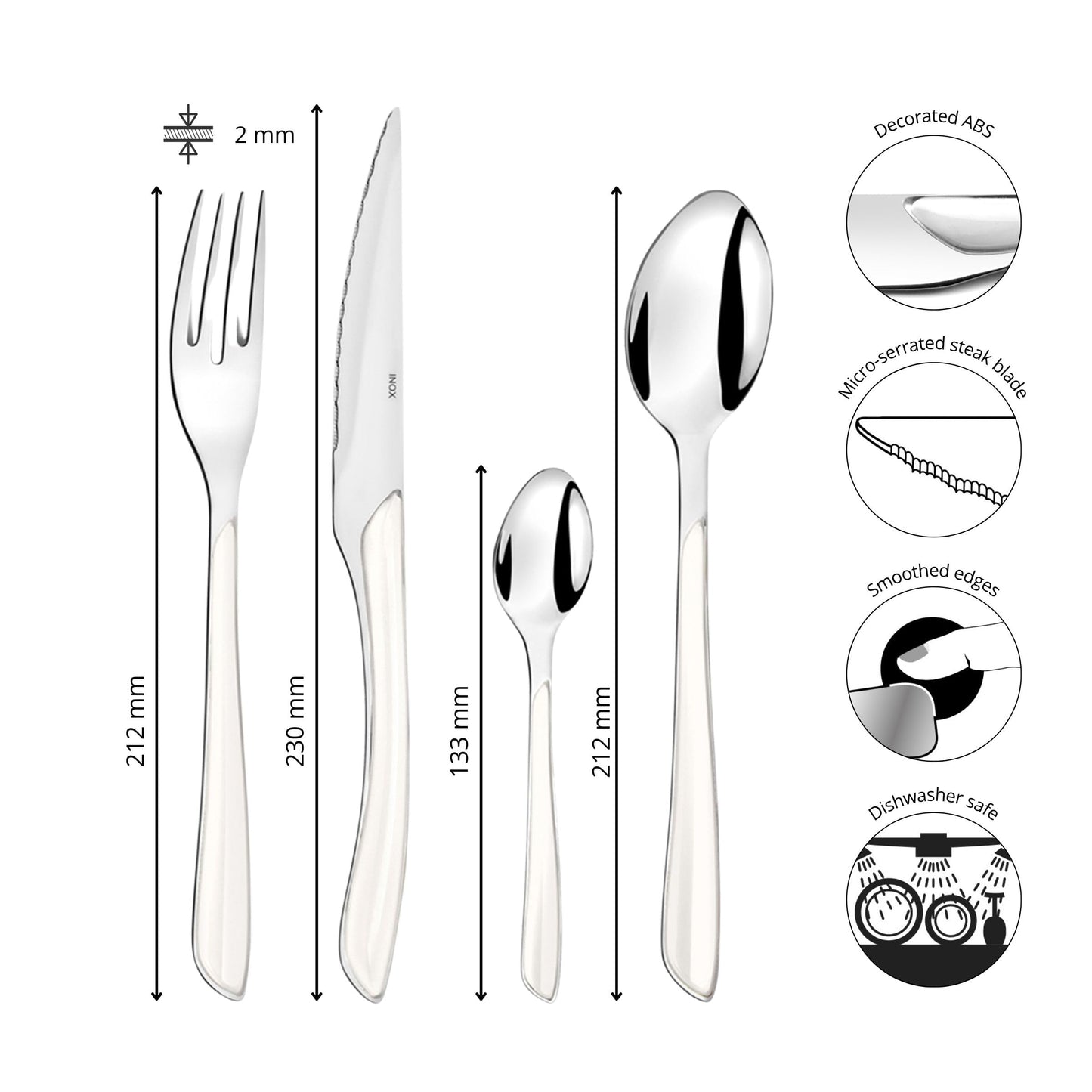 Amefa ECLAT White 24-Piece Cutlery Set for 6 | Stainless Steel Flatware with ABS Handles | Dishwasher Safe