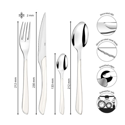 Amefa ECLAT White 24-Piece Cutlery Set for 6 | Stainless Steel Flatware with ABS Handles | Dishwasher Safe