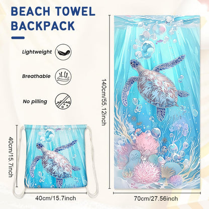 Microfiber Beach Towel Sand Free Absorbent Extra Large Travel Towels for Adults Kids Microfibre Towels for Adults with Drawstring Bag 2in1