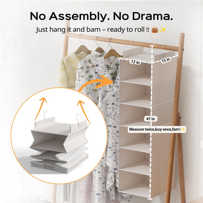 Extra Deep Hanging Storage with 6 Shelves and Large Mesh Pockets, Durable, Heavy-Duty Wardrobe Storage Organiser