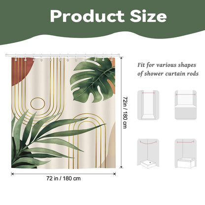 BREASOME Green Leaves Shower Curtain 180 x 180 cm Boho Tropical Leaves Shower Curtain for Bathroom Decor Mould Proof Waterproof Polyester Fabric Bath