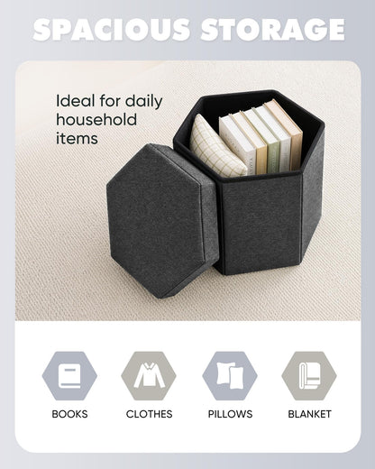 Bonlife Folding Storage Ottoman Hexagonal, Footrest with Toy Ches Box, 43cm