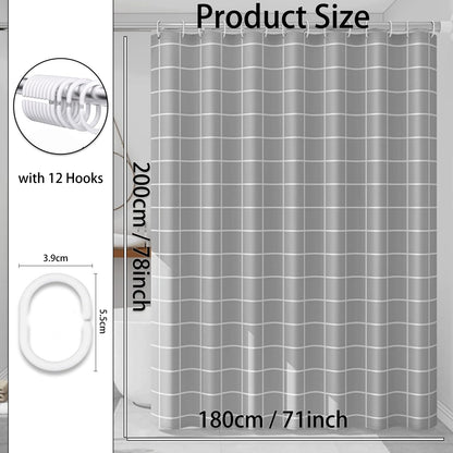 zhaoyeqing Grey Shower Curtain - 180 x 200 cm - Shower Curtain for Bathroom - Mould Proof and Mildew Resistant Washable Bathroom Curtains