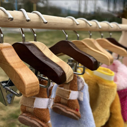 Golden Apple 3 Pcs Wooden Mini Hanger Pet Clothes Hanger with Anti-Slip Clip Small Hanger for Hat Wigs Socks (Coffee)