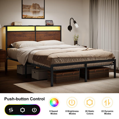 Mossora King Bed Frame with LED Headboard & Charging Station 150 * 200cm