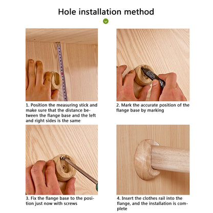 Wardrobe Rod, Natural Beech Wood Heavy Duty Closet Rod with 2 Bracket Support And Screws, Easy To Install