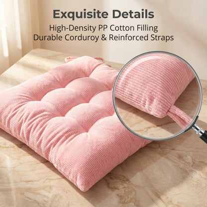 XQ HOUSE Corduroy Chair Cushion with Ties Ultra Soft Warm Floor Cushion for Kids Reading Nook Comfortable Square Seat Cushion for Adult 15.7”x15.7”