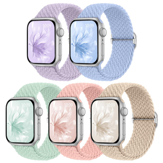 Raradev 5 Pack Braided Band Compatible for Apple Watch Straps Women 40mm 41mm 38mm 42mm 44mm 45mm 46mm 49mm, Breathable Stretchy Elastic Sport Loop