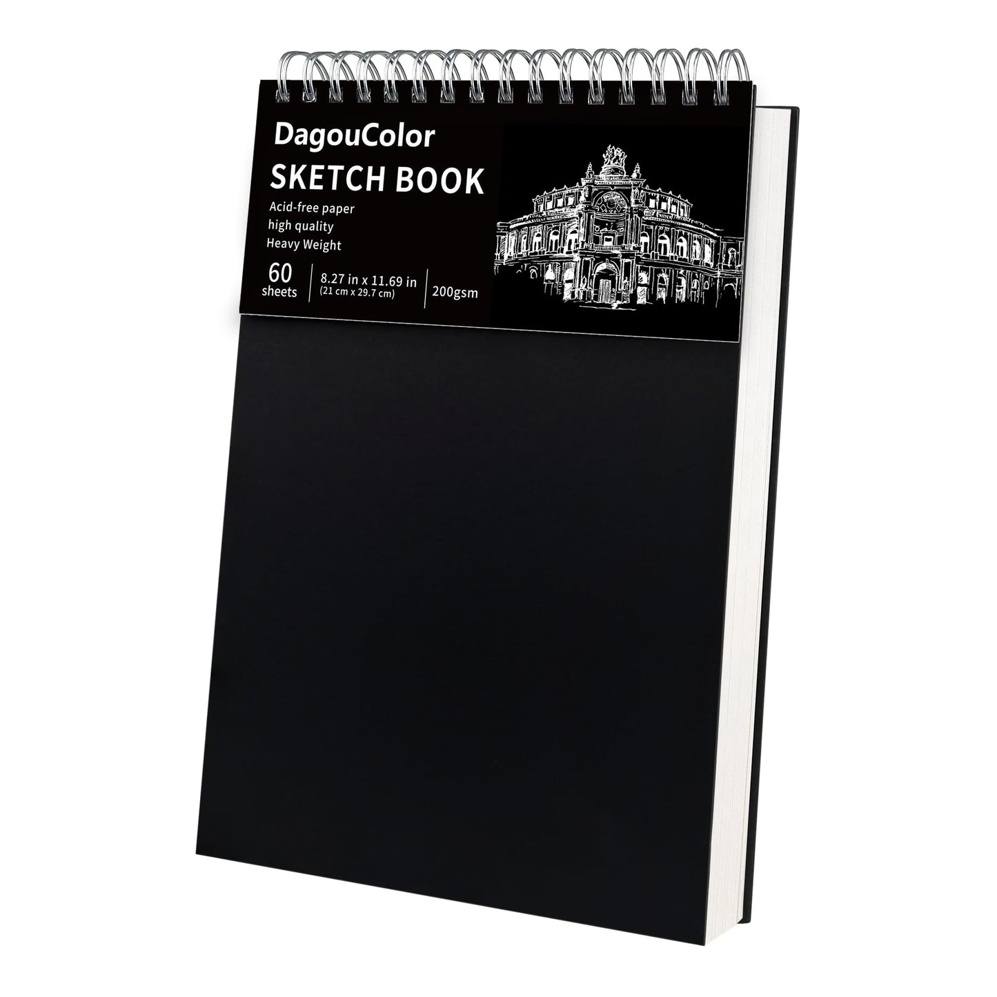 DagouColor Spiral Sketch Book, 60 Sheets, A4 Acid-Free Art Drawing Paper, 200GSM Premium Sketch Pad for Beginning Artists Adults Kids, Painting, Mixed