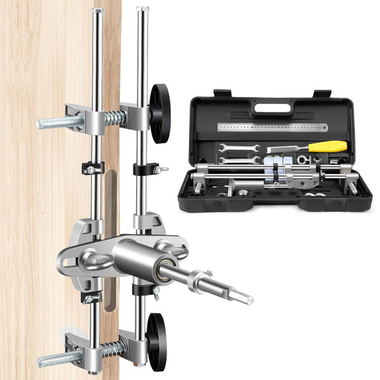 Door Lock Mortiser Kit, Lock Fitting Jig Maintenance Set, Door Lock Hole Opener Jig with 18mm 22mm 25mm Tungsten Steel Cutters, Woodworking Hole Saw