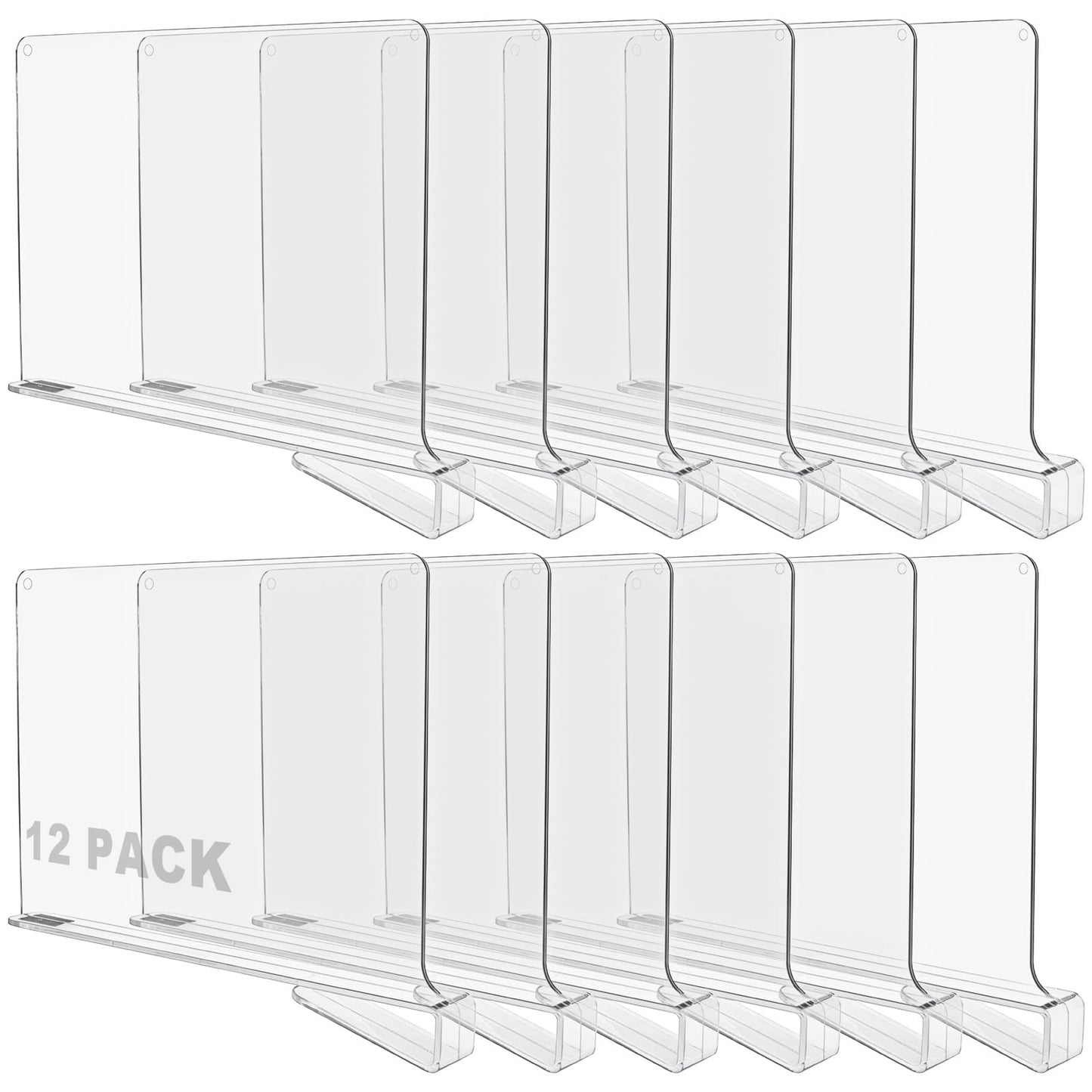 CYEER Shelf Dividers Set of 12, Acrylic Shelf Dividers for Wardrobe, Clear Closets Shelf Separator and Organizer Wardrobe Shelves for Bedroom Kitchen