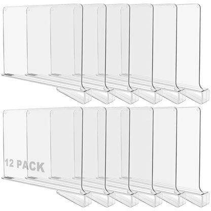 CYEER Shelf Dividers Set of 12, Acrylic Shelf Dividers for Wardrobe, Clear Closets Shelf Separator and Organizer Wardrobe Shelves for Bedroom Kitchen