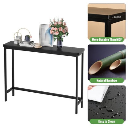 VASMIA Console Table, Slim Entryway Table, Narrow Sofa Table, 100cm Bamboo Hallway Table for Entryway, Living Room, Bedroom, Foyer, Black
