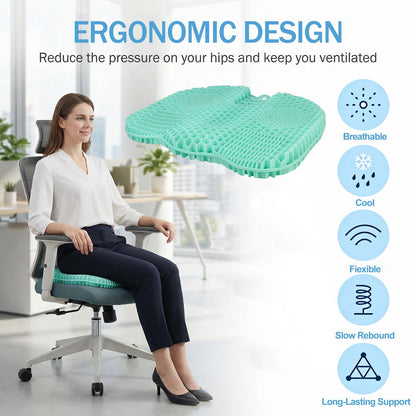 wiksite Gel Seat Cushion - Double Thick Egg Seat Cushion for Long Sitting Cool Breathable Honeycomb Design Chair Gel Cushion for Support and