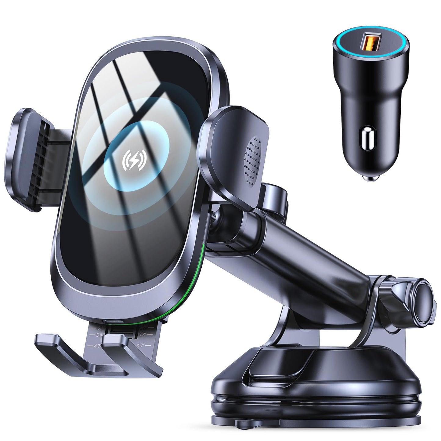 Glangeh Car Phone Holder Wireless Charger, [Upgraded Rotatable Suction Cup] 15W Fast Charging Wireless Car Charger Compatible with iPhone 15 Pro