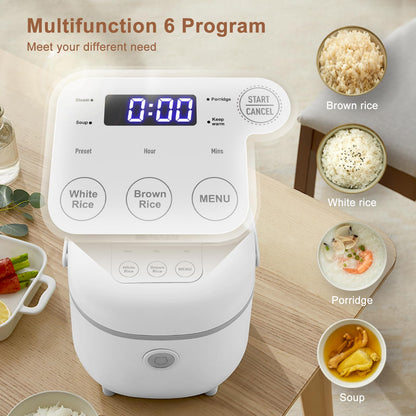 Bear 6 Multifunctional 4 Cups(Uncooked) Rice Cooker with Steamer for 1-4 People, Perfect for White/Brown Rice, Porridge, and Soup, White Rice Cooker