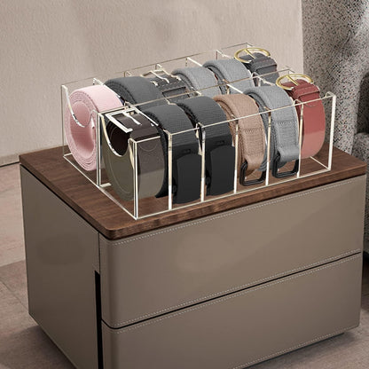 YEXEXINM Acrylic Belt Organizer, 12 Compartments Belt Storage Holder, Clear Belt Display Storage Box