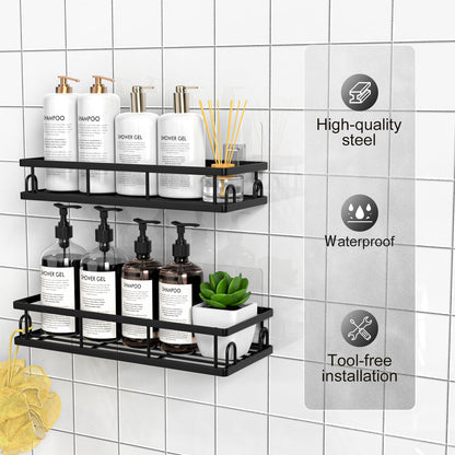 UUlioyer Shower Caddy, Shower Shelf No Drilling (Black-2 Pack)