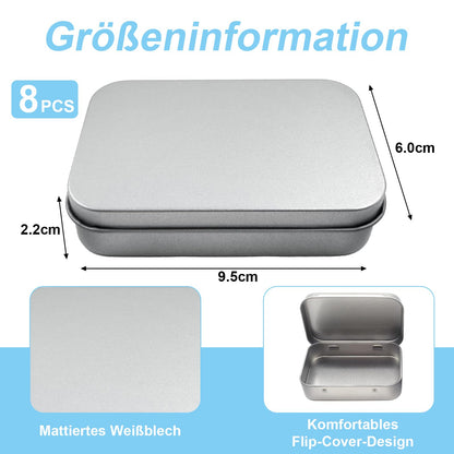 8 PCS Metal Storage Boxes with Lid, Silver Small Rectangular Storage Container Boxes, Tins Mini Portable Boxes Storage Kit for DIY