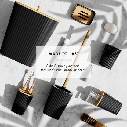 Clara Clark Bathroom Set - Black Bathroom Accessories Set, 6PC Bathroom Accessory Set, Bathroom Sets with Toilet Brush, Trash Can & Soap Dispenser