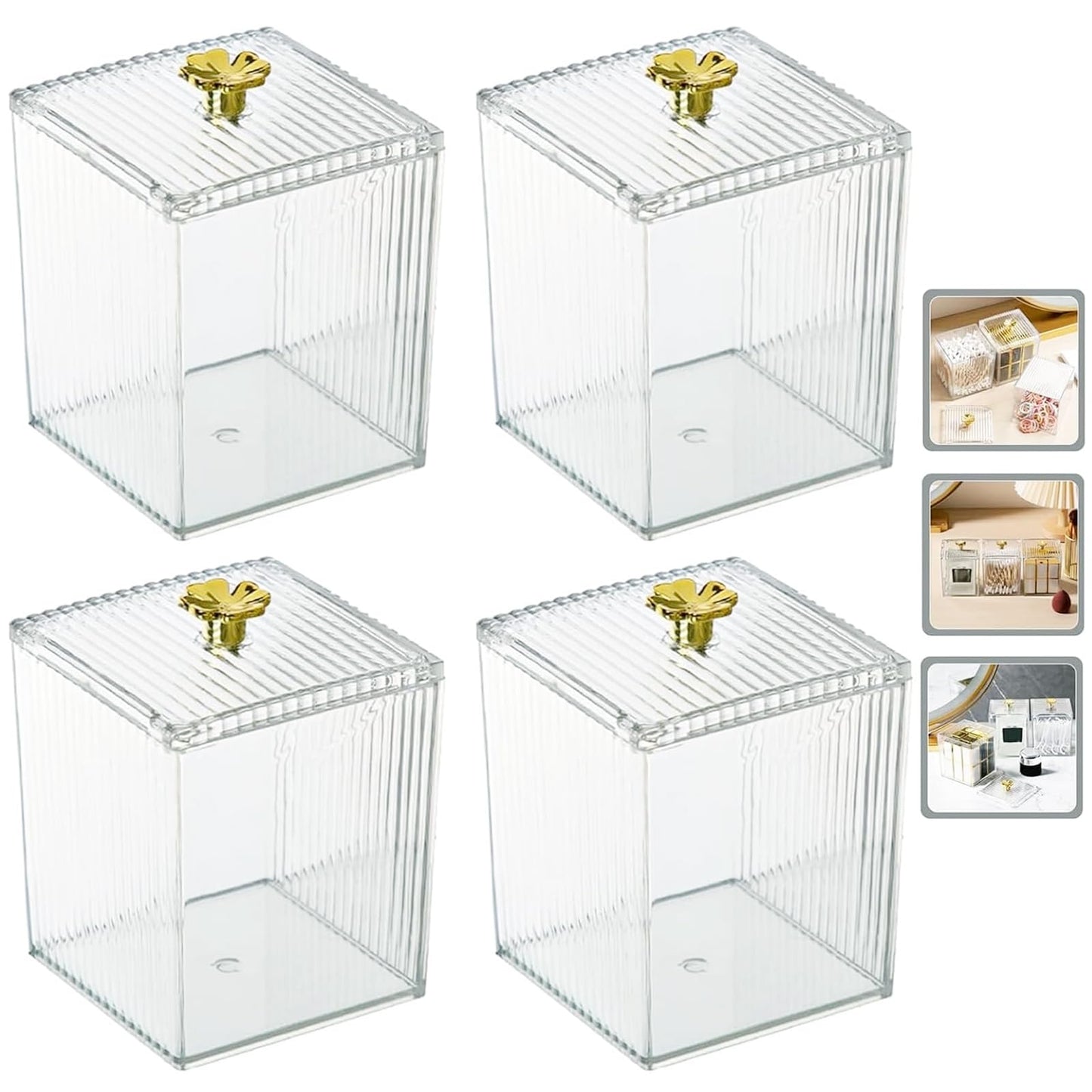 4Pcs Clear Cotton Swab Storage Box, Acrylic Cotton Pad Holder, Swab Holder Organizer Home Decor Clear Storage Jars, Cotton Pad Holder with Lid Cotton