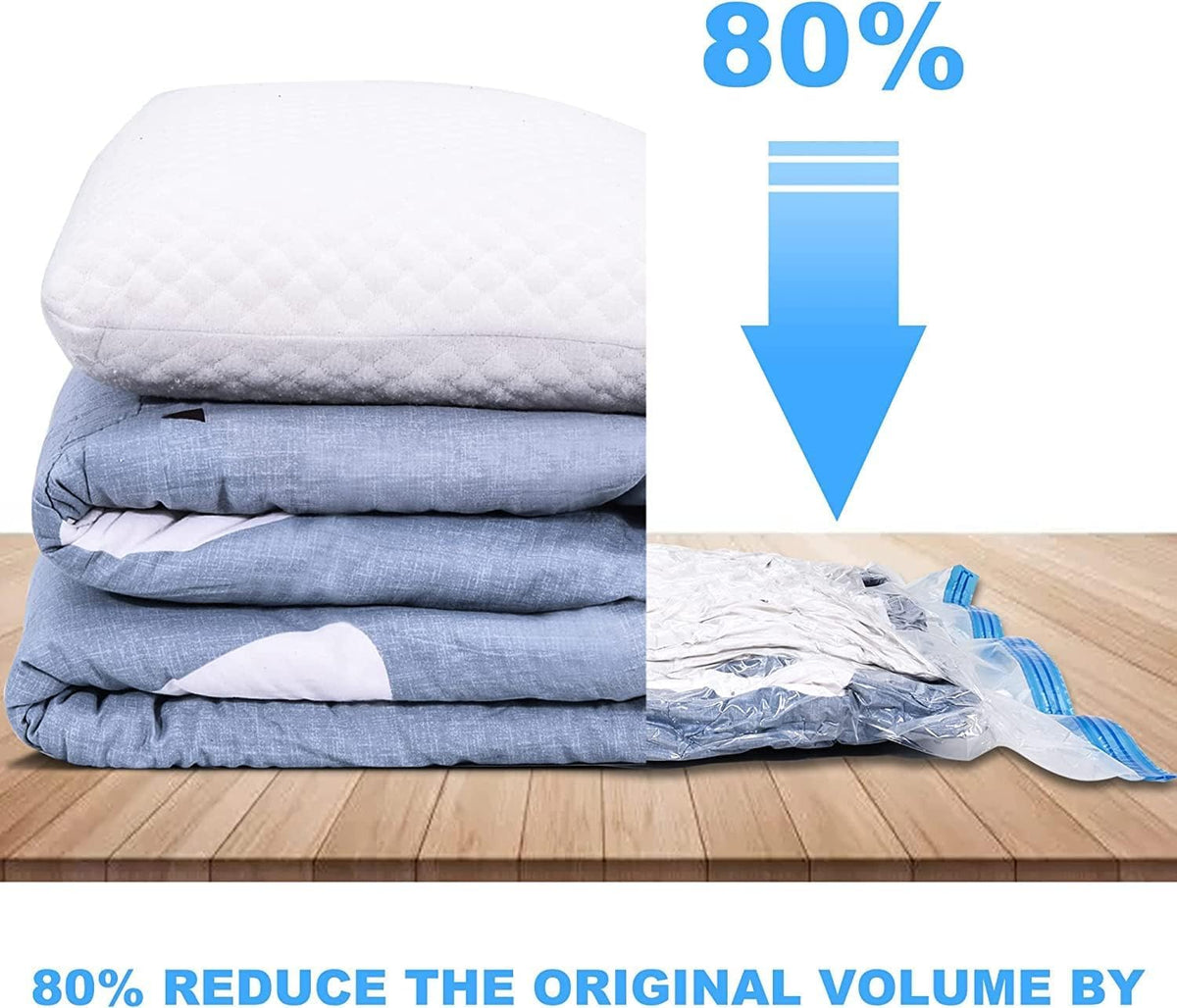 QH7 Small Vacuum Storage Bags. 80% More Storage,Travel Vacuum bags clothes, Double-Zip Seal and Triple Seal Turbo-Valve for Max Space Saving,Reusable