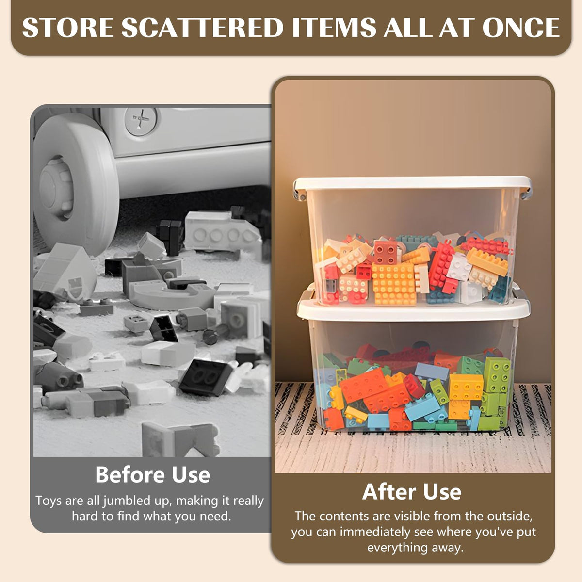 6 Pack Clear Storage Boxes with Lids, Plastic Storage Box with Handle