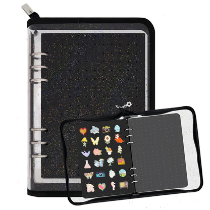 Huakaile 8.26" x 5.91" Black Enamel Pin Display Book, Pin Trading Binder Album with 6 Page Felt Boards, 6 Clear Dividers & Protective Cover
