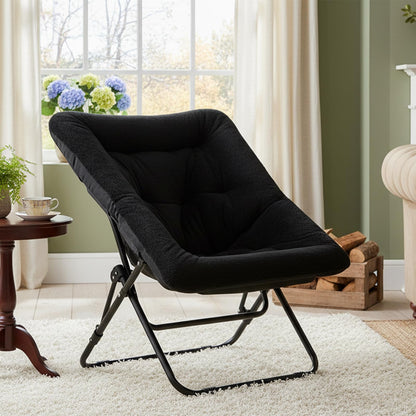 SESHINELL Comfy Saucer Chair, Oversized Foldable Faux Fur Accent Lounge Reading Lazy Chair with Metal Frame for Bedroom, Living Room, Dorm Rooms