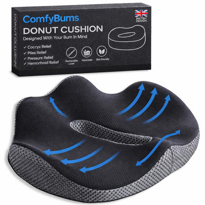 ComfyBums Hemorrhoid Donut Cushion For Coccyx, Tailbone, Piles Pressure Relief - Memory Foam Pillow For Office Chair Seat Ring Cushions