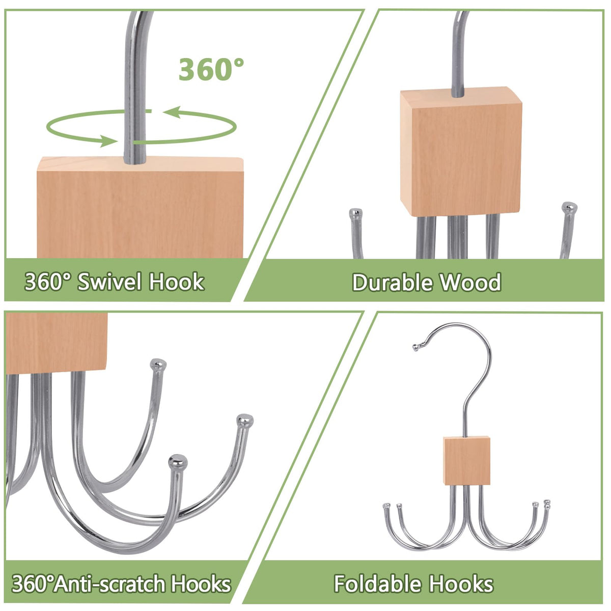 Niuoppy 2PCS 360°Swivel Belt Hanger for Wardrobe, Belt Hangers for Men, Belt Organizer Belts Rack with 6 Hooks (2, Log Color)