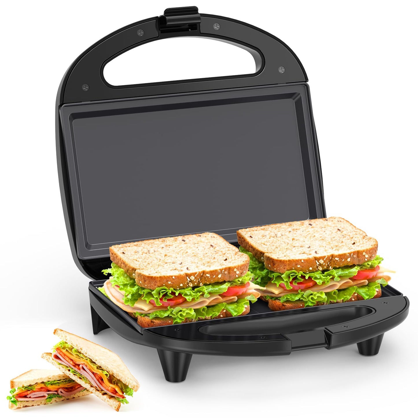 Snailar 2 Slice Sandwich Toaster with Flat Plates, Non-Stick, PFOA Free, Cool Touch Handle, 750W, Black