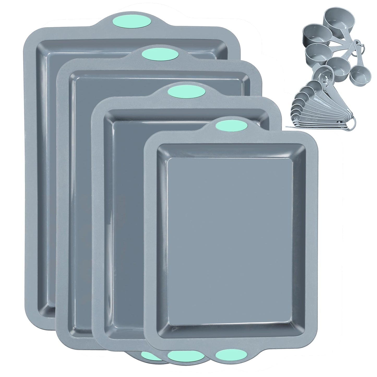 To encounter Silicone Baking Pans Set, 4 Pieces Nonstick Bakeware Set with Baking Pans, Baking Sheets, Cookie Sheets, Cake Pan with Metal Reinforced