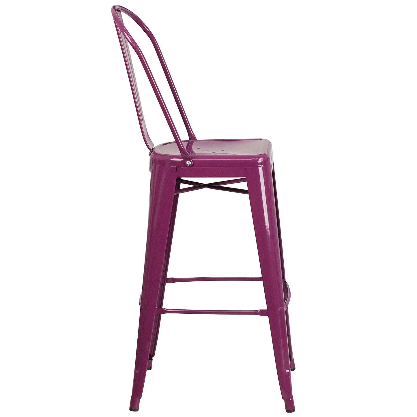 Flash Furniture Blake Commercial Grade 4 Pack 30" High Purple Metal Indoor-Outdoor Barstool with Back