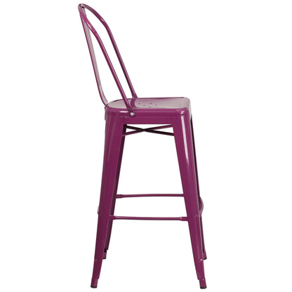 Flash Furniture Blake Commercial Grade 4 Pack 30" High Purple Metal Indoor-Outdoor Barstool with Back