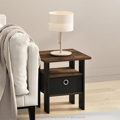 Furinno MODERN Square Top Side Table with Storage Bin, Amber Oak