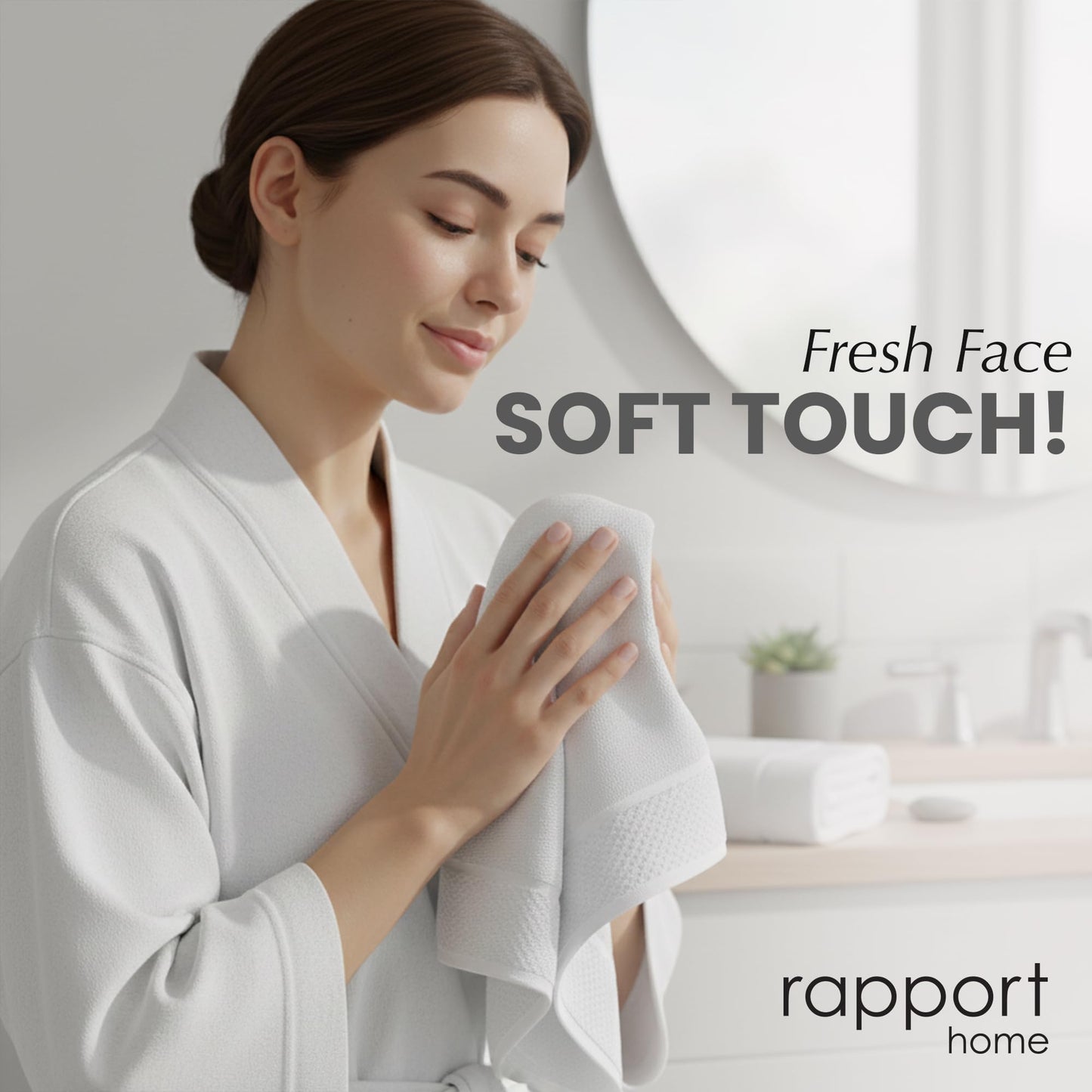 Rapport Home Eden Weave Face Towels 2-Pack Luxurious 100% Cotton 500gsm Soft Absorbent Face Cloths, Oeko-Tex Certified Bathroom Hand Towels | White
