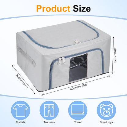 Hejo 3 Pack 24L Clothes Storage Boxes with Steel Frame,Foldable Storage Box