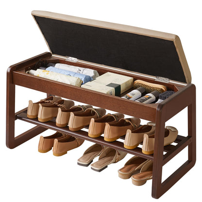 Aibiju Solid Wood Shoe Storage Bench, 2 Tier Shoe Rack with Hidden Storage, 31.5 Inch Wooden Storage Organizer for Entryway Hallway Living Room