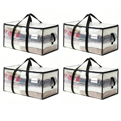Storystore Large Moving Storage Bags 4 Pack, 94L Clear Storage Bag with Zippers & Handles, Heavy Duty Moving Boxes Packing Bags for College Dorm