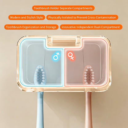 2 Slots Toothbrush Holder Wall Mounted with Cover -Breathable