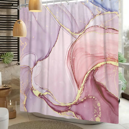 Xiaoterna 180x180cm Marble Shower Curtain Abstract Pink Gold Dots Waterproof Polyester Bathroom Curtain Luxury Modern Aesthetic Artistic Washable