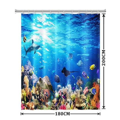 Xiaoterna Marine Life Shower Curtain 3D Under The Sea Ocean Animals Bathroom Curtain Ocean Underwater Fish Dolphin Turtle Shark Washable Shower